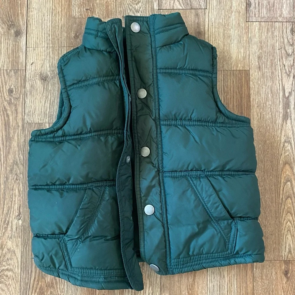 Gymboree Outdoor Winter Vest Snap Front Fleece Lined Puffer Kids XS 3-4 Green